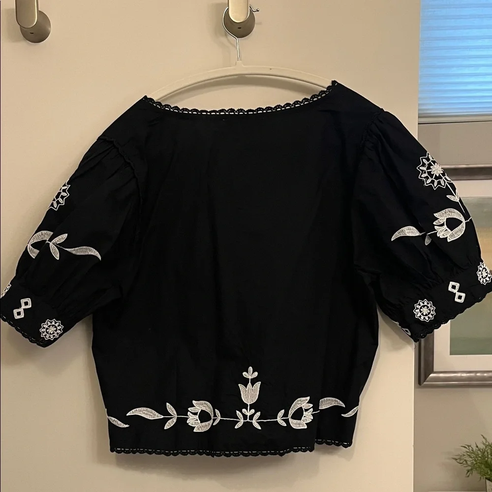Jennifer & Grace Black Embroidered Tie-Front Blouse - Picture 6 of 6